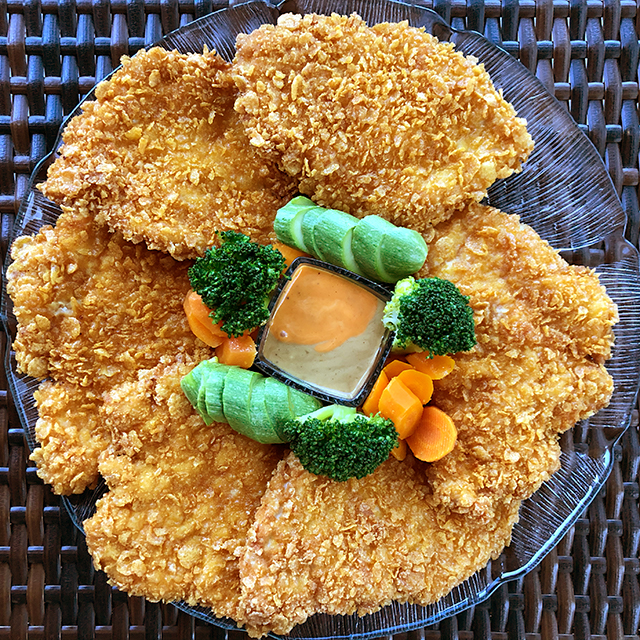 Oven Fried Chicken with Cornflakes & Sautéed Vegetables